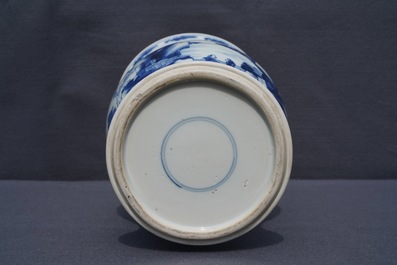 A Chinese blue and white yenyen vase with figures in a landscape, Kangxi